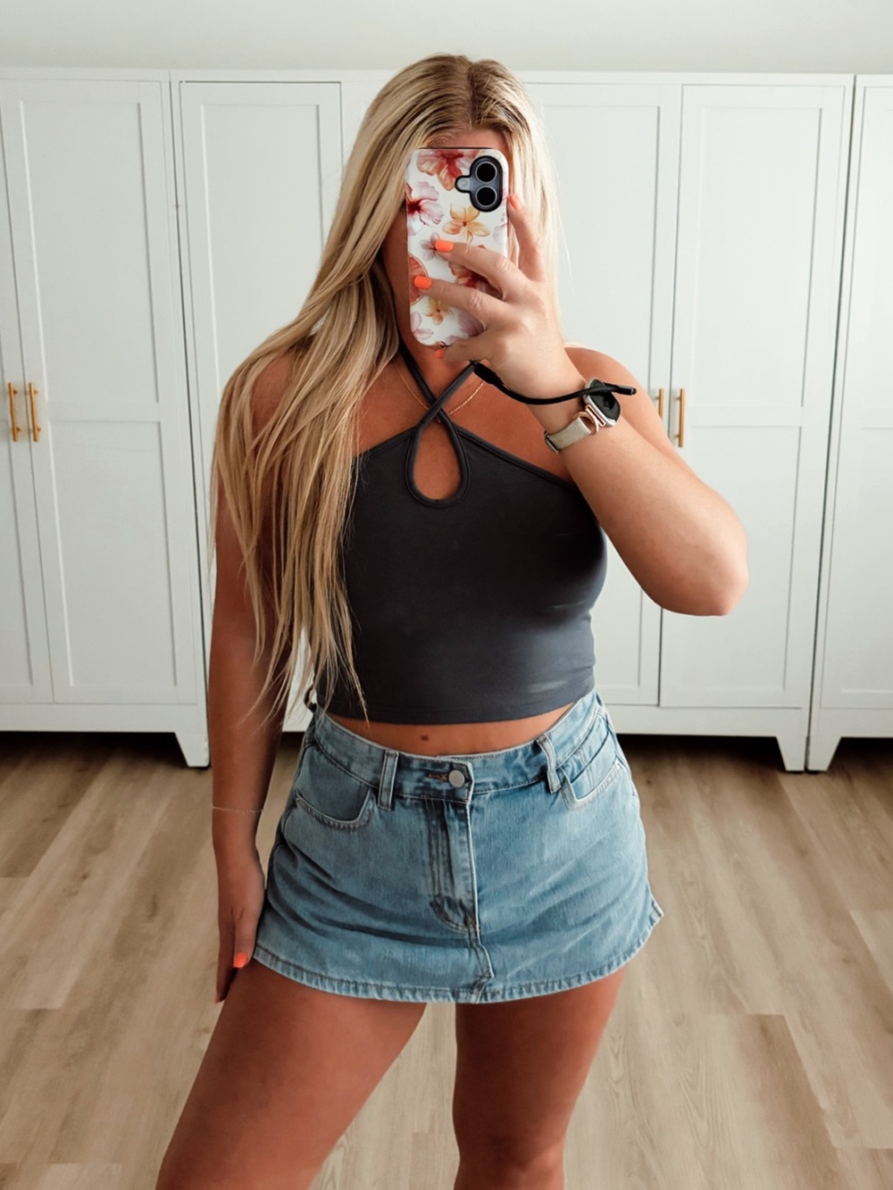 Gray cut out halter crop top